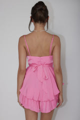 Well Versed Cowl Neck Flounce Romper Hot Pink