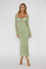 Nadia Long Sleeve Fishtail Midi Dress Mint