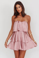 Behati Tiered Layer Strapless Dress Dusty Rose
