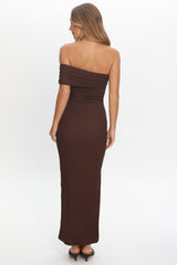 Gala One-Shoulder Maxi Dress Chocolate
