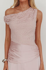 Diana Asymmetric Shoulder Pleat Waist Maxi Dress Blush