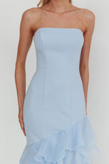 Kioto Strapless Organza Trim Maxi Dress Blue