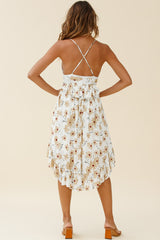 Marigold Peplum Midi Ruffle Dress Floral Print White