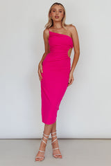 Taking Bets One Shoulder Cut-Out Midi Dress Hot Pink