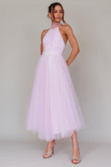 Andria Halterneck Tulle Midi Dress Light Lilac