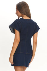 Over It Short Sleeve Button Top Denim