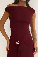 Lyssia Off-Shoulder Waist Sash Maxi Dress Cherry