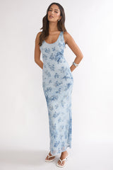 Elowra Mesh Maxi Dress Floral Blue