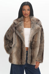 Soraya Notch Lapel Faux Fur Coat Brown