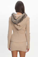 Odetta Fur Collar Knit Top Sand
