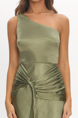 Luli One-Shoulder Waist Sash Maxi Dress Olive
