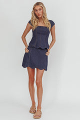 Halen Cap Sleeve Scalloped Top Indigo