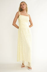 Dahlin Frill Strap Lace Overlay Maxi Dress Butter