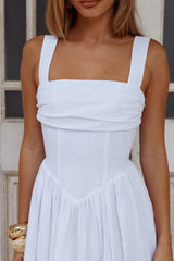 Kiyo Square Neck Tie Midi Dress - White