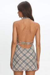 LIONESS Banks Halter Mini Dress Beige Plaid