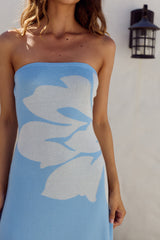 Leni Strapless Maxi Dress - Lelo Blue/White