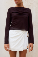 Luciana Boat Neck Long Sleeve Top - Chocolate