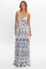 Cambridge Layered Frill Maxi Dress Blue