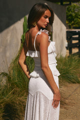 Roxelle Ruffle Split Front Top - White