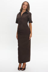 City Girl Collared Maxi Dress Chocolate