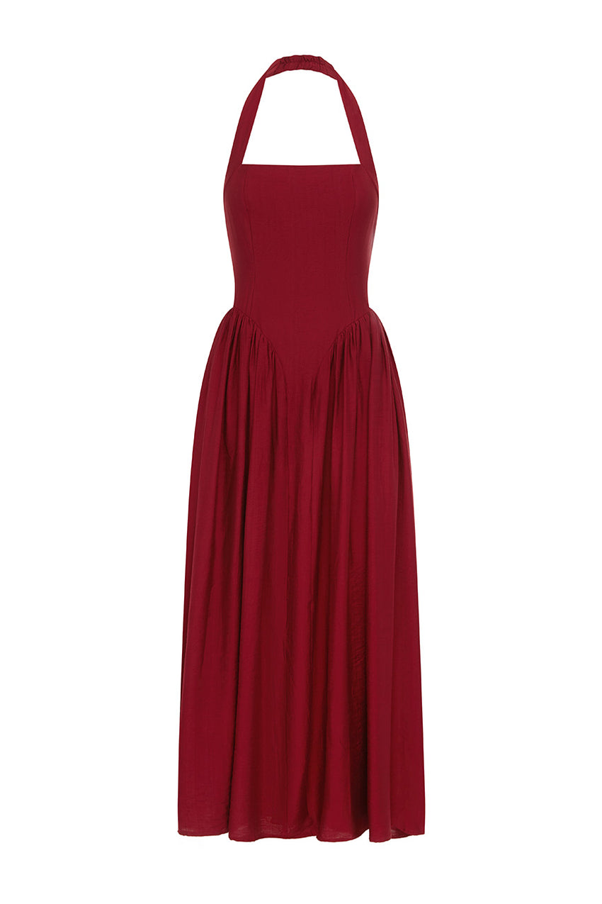 SAMMI HALTER MIDI DRESS - WINE