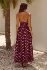 Sammi Halter Midi Dress - Wine/White Polka