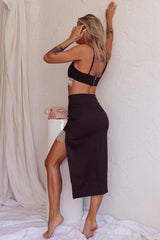 Attention Seeker Diamante Trim Midi Skirt Black