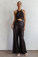 Anything Goes Wide Leg Metallic Pants Black