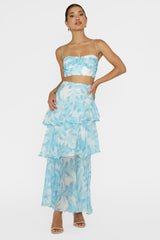 Veda Pleat Crop Top Floral Blue