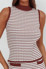 Solar Flare Sleeveless Mock Neck Top Stripe Brown/White