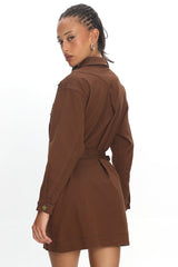 Mariska Collared Long Sleeve Mini Dress Chocolate