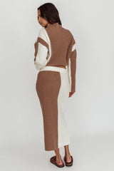 Eos Ribbed Knit Midi Skirt Mocha Cream