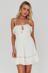 Daydream Shirred Bust Frill Trim Mini Dress White