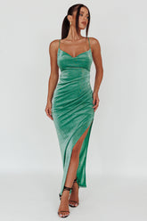 Moonstone Side Split Strappy Back Midi Dress Green