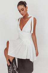 Lido Tied Shoulder Shirred Romper White