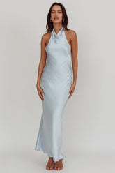 Sweetest Sundays Halterneck Open Back Dress Soft Blue