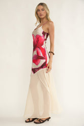 Gilded Dream Chiffon Hem Maxi Dress Print Beige