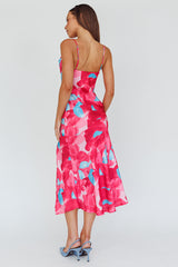 Well Versed Pleated Bust Front Split Dress Flora Pink