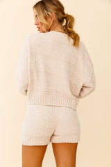 May Flowers Elasticated Chunky Knit Shorts Beige