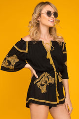 Gabriella Embroidered Tassel Romper Black