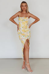 Klara Thigh Split Midi Dress Floral Yellow