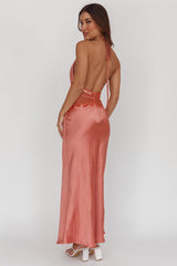 Tarly Lace Waist Halter Maxi Dress Rose