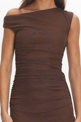Moonlit Magic Asymmetric Neckline Slit Maxi Dress Chocolate
