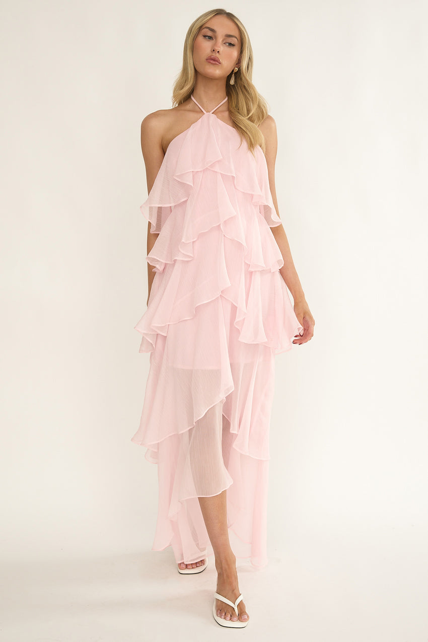 Darylyn Tiered Ruffle Maxi Dress Pink