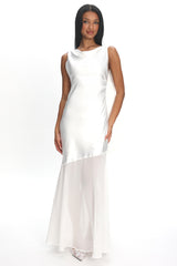 Second Glances Cowl Neck Backless Maxi Dress Oyster
