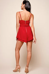 Rapture Waist Tie Romper Red