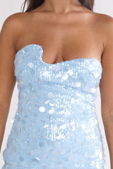 Kalaya Asymmetric Strapless Mini Dress Sequin Blue
