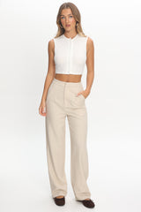 Sutton Button Front Crop Top Cream