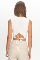 Sutton Button Front Crop Top Cream