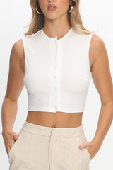 Sutton Button Front Crop Top Cream